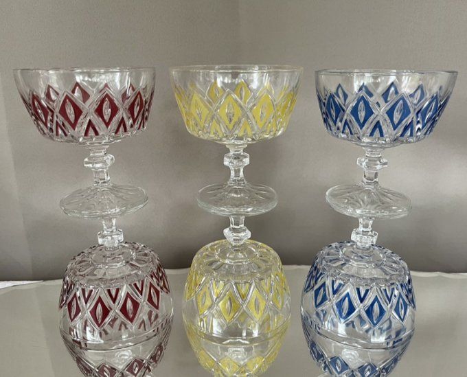 6 coupes à champagne ou à dessert, modèle Arlequin, verres de Reims