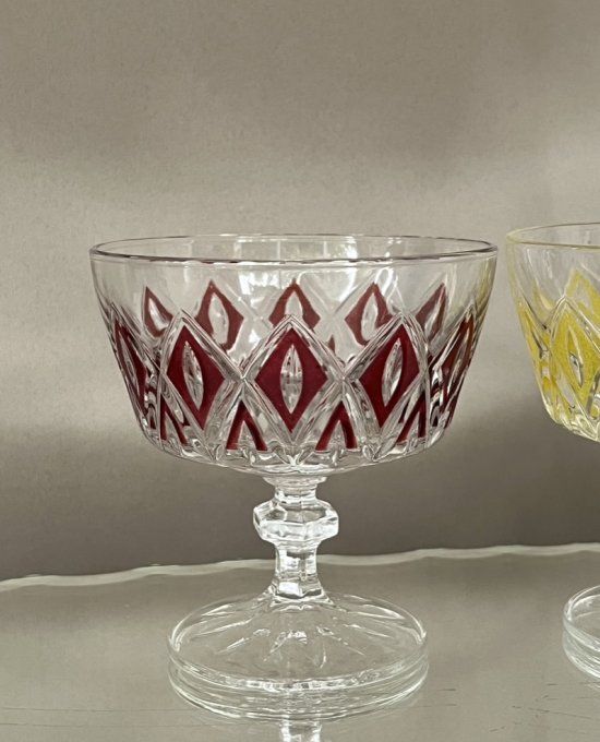 6 coupes à champagne ou à dessert, modèle Arlequin, verres de Reims