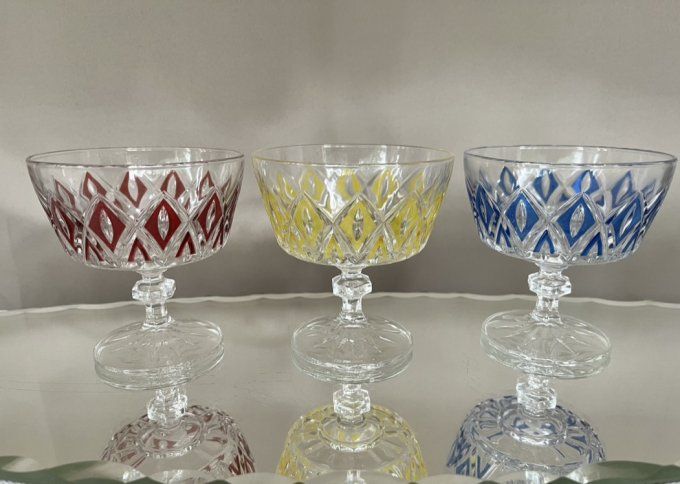 6 coupes à champagne ou à dessert, modèle Arlequin, verres de Reims