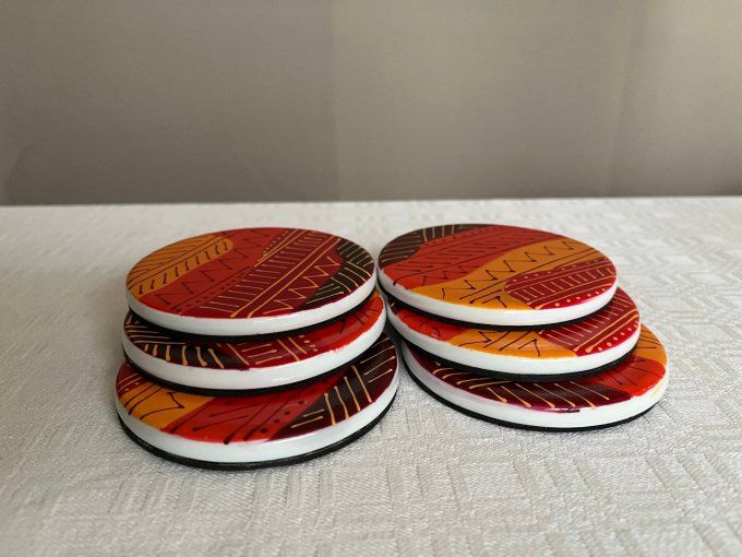 6 Dessous de verres dans les tons chauds, en céramique