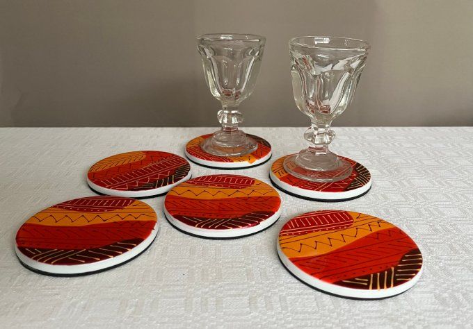 6 Dessous de verres dans les tons chauds, en céramique