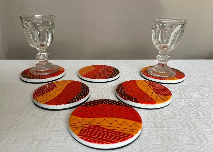 6 Dessous de verres dans les tons chauds, en céramique