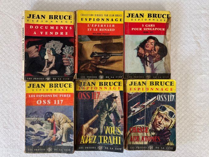 6 livres de poche anciens, Les presse de la cité, Jean Bruce, romans d'espionnage, OSS117