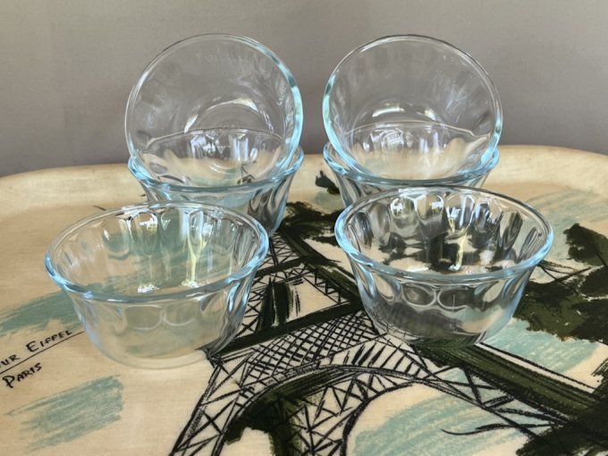 6 Ramequins en verre Pyrex, cannelés, Vintage
