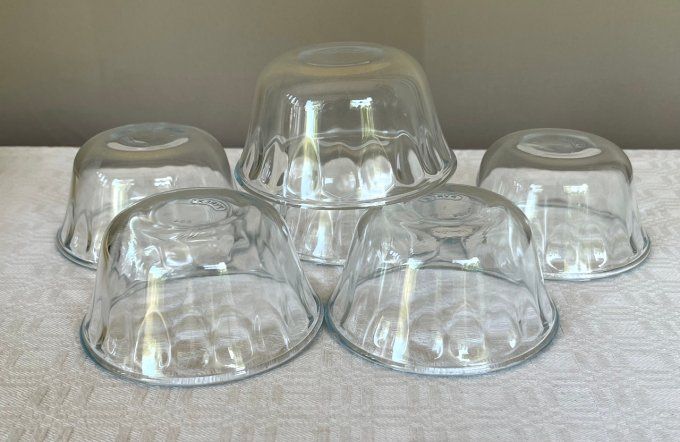 6 Ramequins en verre Pyrex, cannelés, Vintage