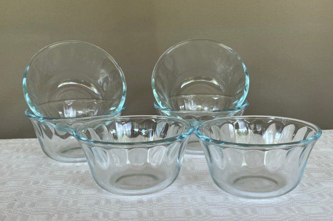 6 Ramequins en verre Pyrex, cannelés, Vintage