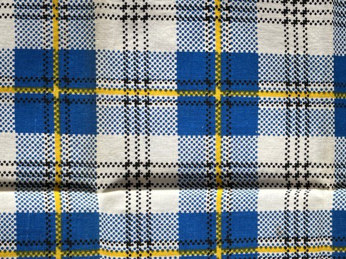 6 serviettes de table vintage, tons bleu et jaune, Neuves