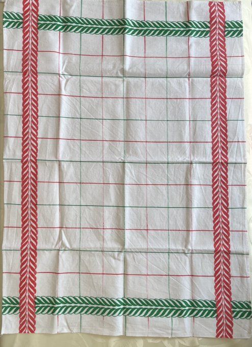 Lot de 3 torchons vintage années 70 - Motifs géométriques et potagers