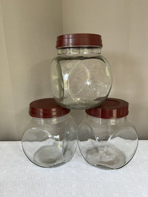 Bocal ancien d'épicerie, en verre et bakélite