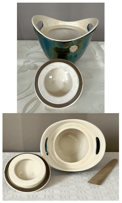 Pot à tabac ou vide poche en céramique irisée Denicotea – France, années 50/60