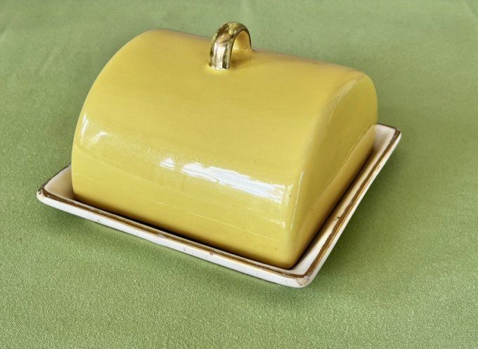 Ancien beurrier vintage Gorbon - Jaune et liseré doré - Design 1960/70