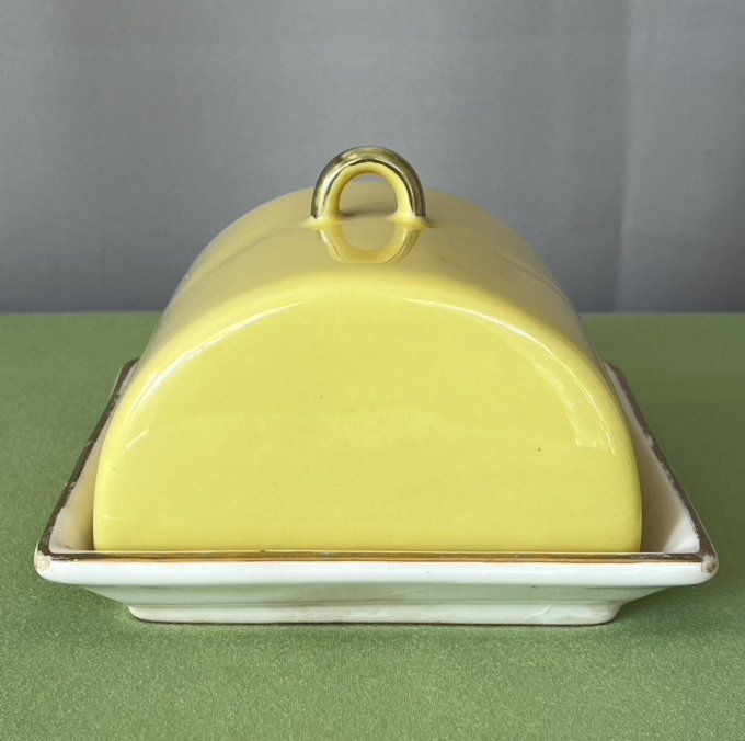 Ancien beurrier vintage Gorbon - Jaune et liseré doré - Design 1960/70