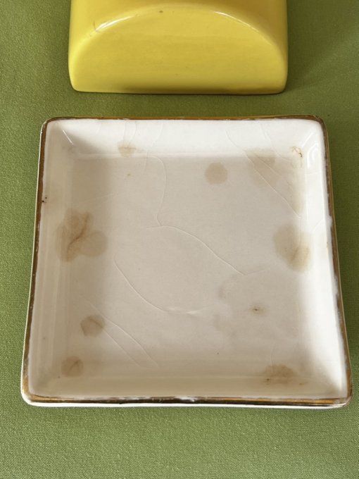Ancien beurrier vintage Gorbon - Jaune et liseré doré - Design 1960/70
