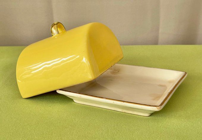 Ancien beurrier vintage Gorbon - Jaune et liseré doré - Design 1960/70
