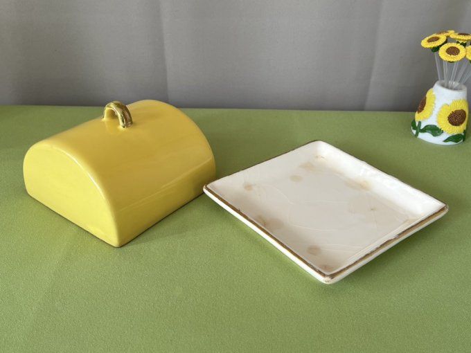 Ancien beurrier vintage Gorbon - Jaune et liseré doré - Design 1960/70