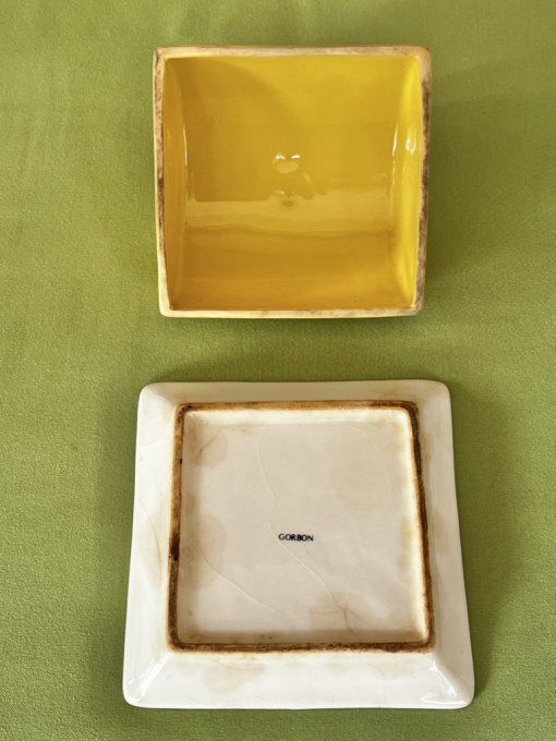 Ancien beurrier vintage Gorbon - Jaune et liseré doré - Design 1960/70
