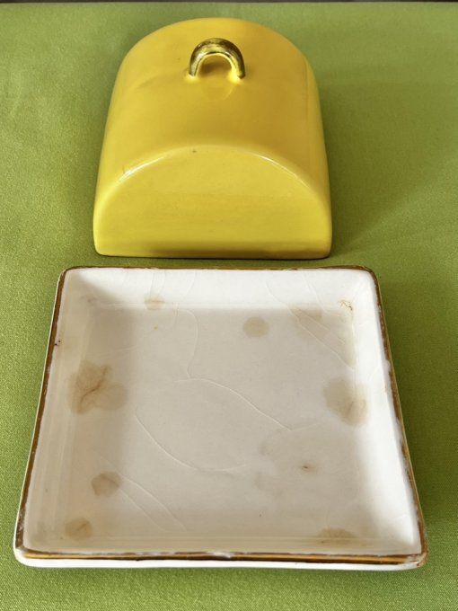Ancien beurrier vintage Gorbon - Jaune et liseré doré - Design 1960/70
