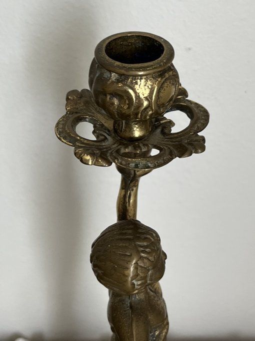 Ancien bougeoir en laiton massif - Figurine Putto / Angelot - Style Classique