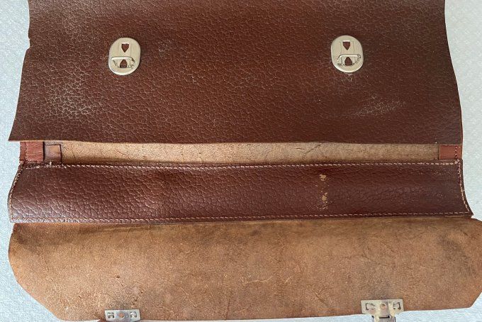 Ancien Cartable d'Écolier Vintage en Cuir Marron, Années 50/60