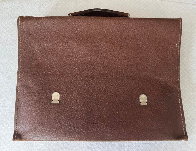 Ancien Cartable d'Écolier Vintage en Cuir Marron, Années 50/60