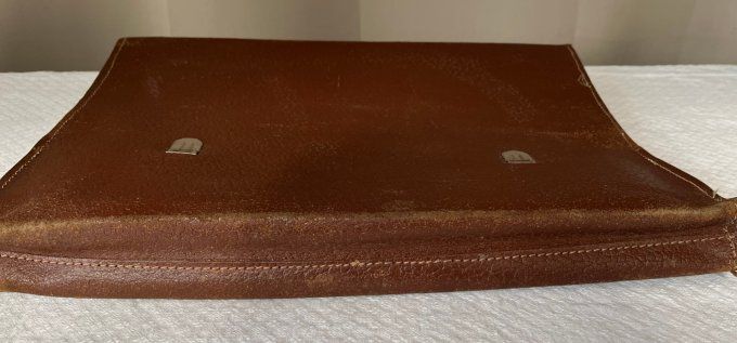 Ancien Cartable d'Écolier Vintage en Cuir Marron, Années 50/60