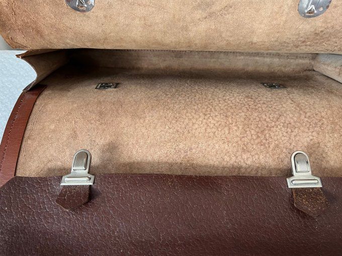 Ancien Cartable d'Écolier Vintage en Cuir Marron, Années 50/60