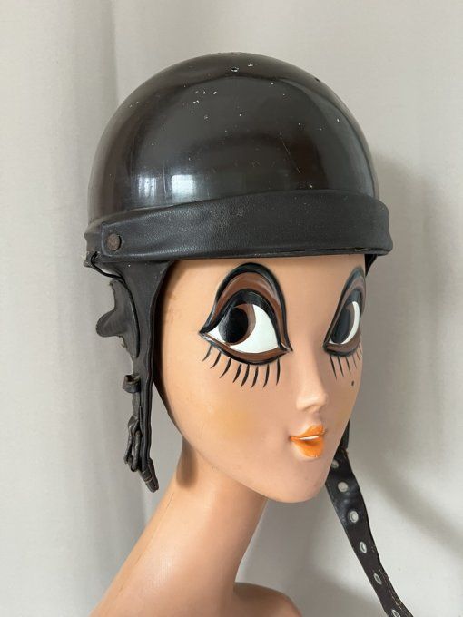 Ancien casque bol moto de collection - cuir - années 50