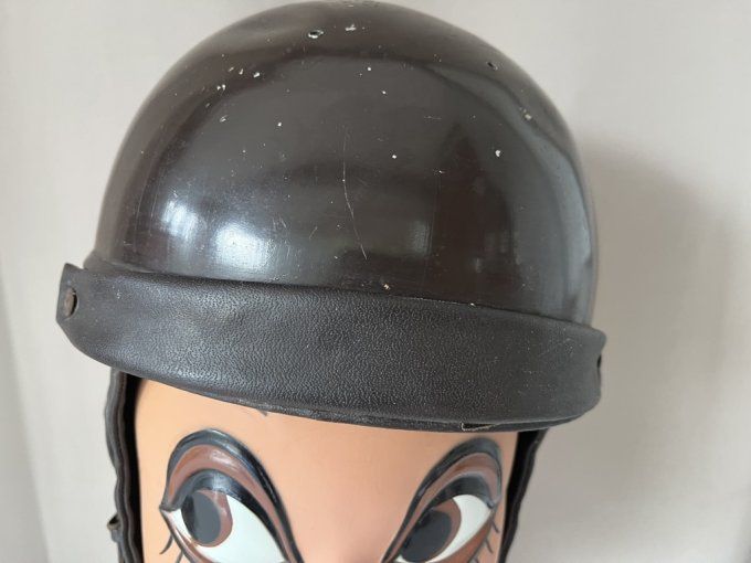 Ancien casque bol moto de collection - cuir - années 50