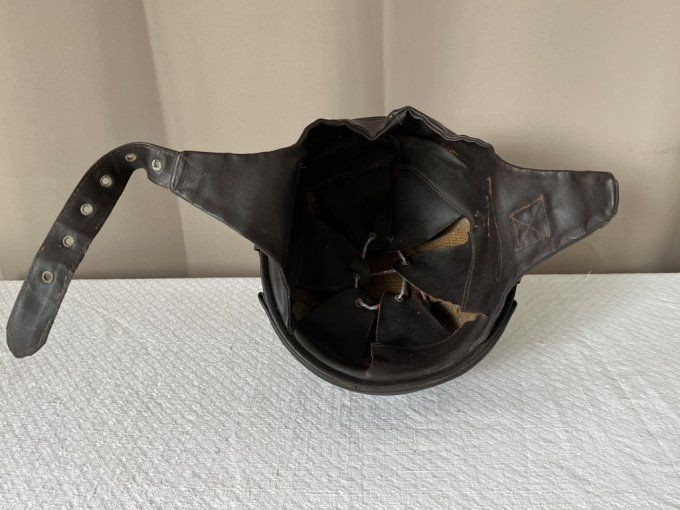 Ancien casque bol moto de collection - cuir - années 50