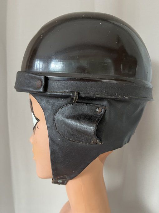 Ancien casque bol moto de collection - cuir - années 50