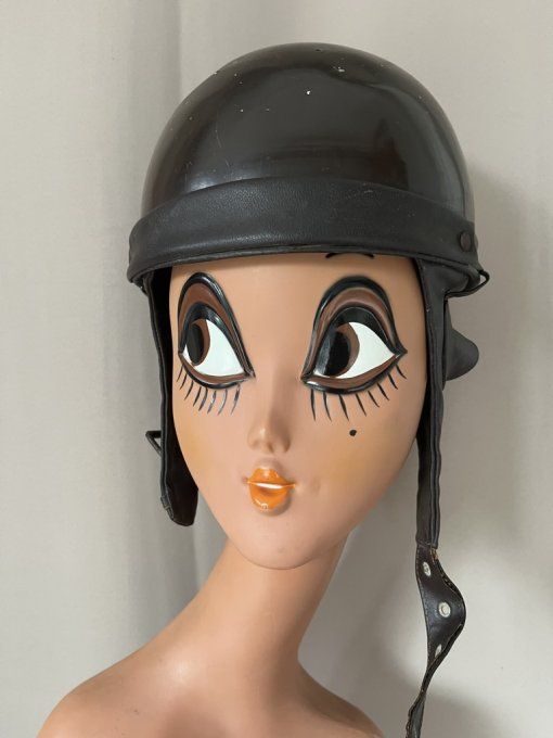 Ancien casque bol moto de collection - cuir - années 50