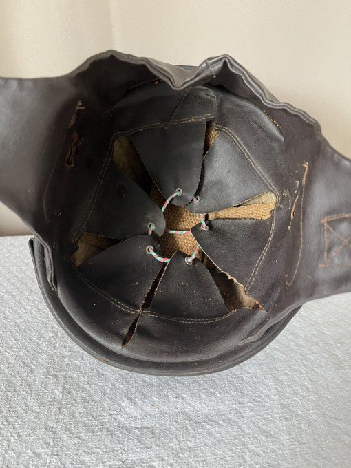 Ancien casque bol moto de collection - cuir - années 50