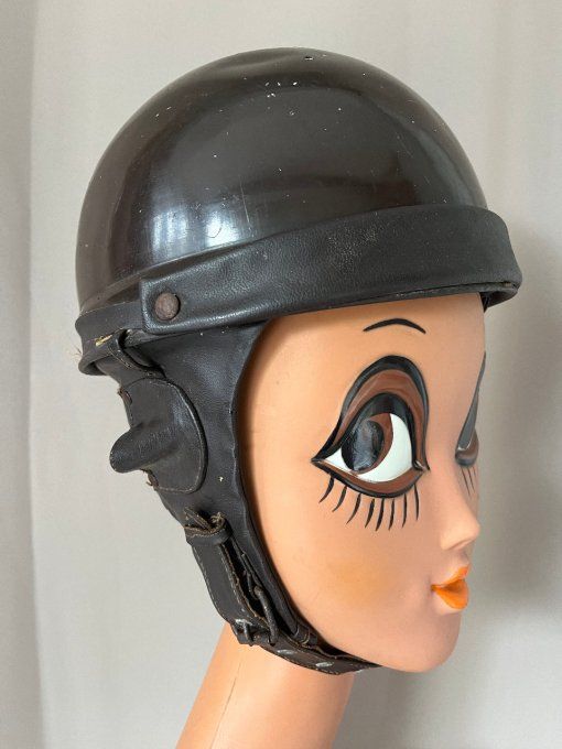 Ancien casque bol moto de collection - cuir - années 50