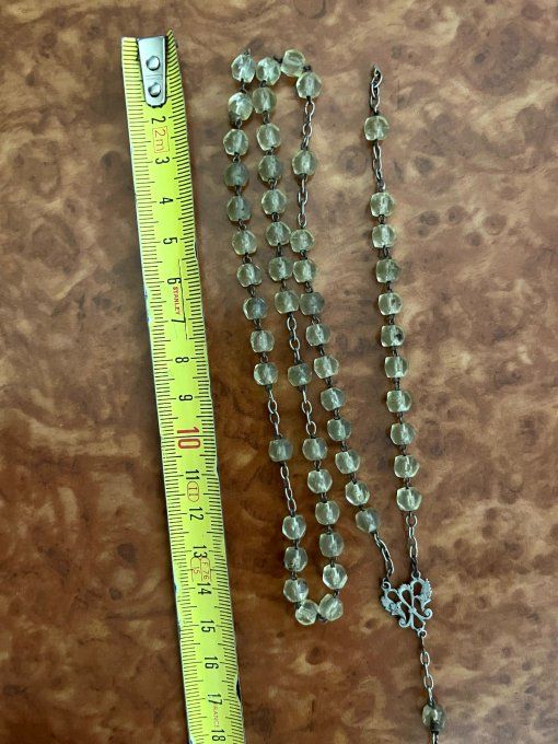 Ancien chapelet catholique en ouraline et métal argenté perles facettées