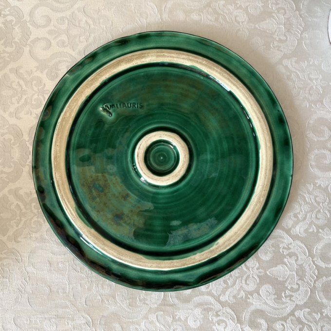 Ancien dessous de plat en céramique de Vallauris à décor vannerie