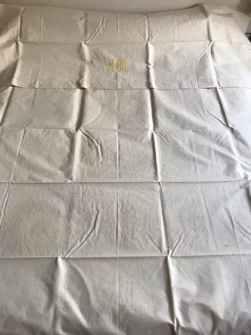 Ancien drap en métis, monogramme JM, Jamais utilisé !