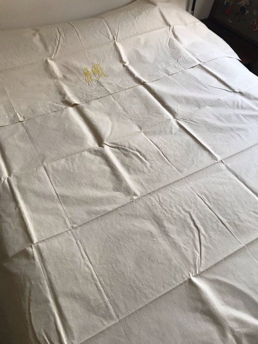 Ancien drap en métis, monogramme JM, Jamais utilisé !