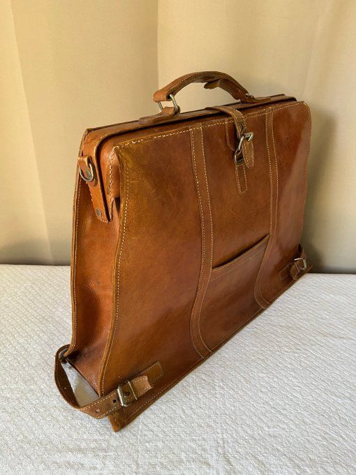 Ancien grand cartable de medecin en cuir marron