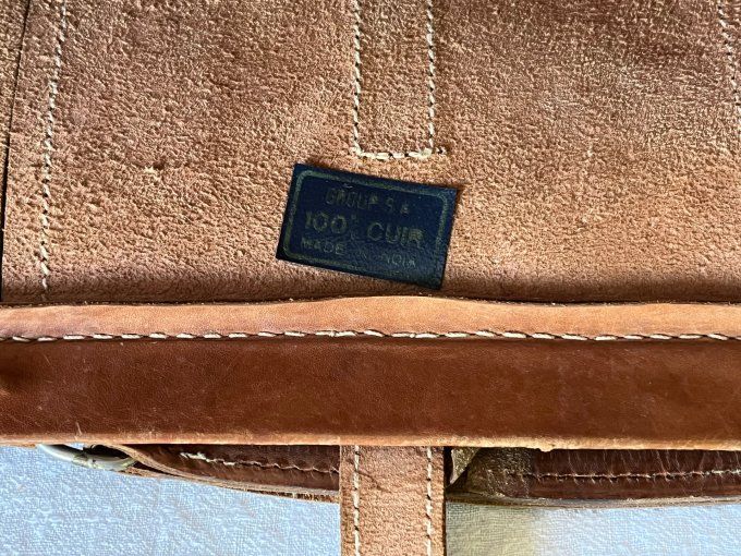 Ancien grand cartable de medecin en cuir marron