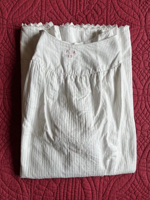 Ancien jupon / jupe en coton structuré, monogramme FR