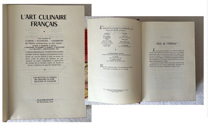 Ancien livre de cuisine, L'art culinaire Français par nos grands maitres de la cuisine, Flammarion