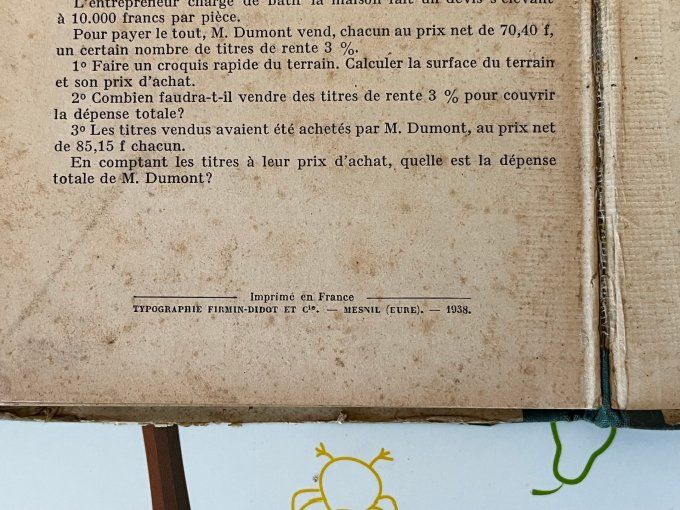 Ancien livre scolaire 1938, Arithmétique & Dessin Géométrique, Classe de Sixième, Édition Hatier