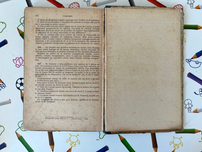 Ancien livre scolaire 1938, Arithmétique & Dessin Géométrique, Classe de Sixième, Édition Hatier
