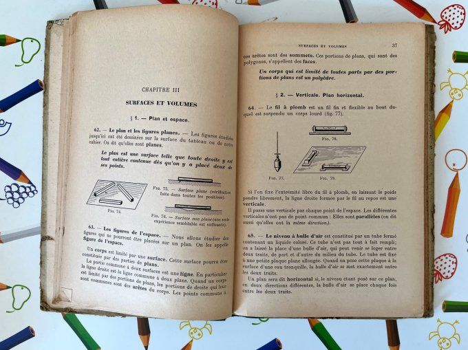 Ancien livre scolaire 1938, Arithmétique & Dessin Géométrique, Classe de Sixième, Édition Hatier