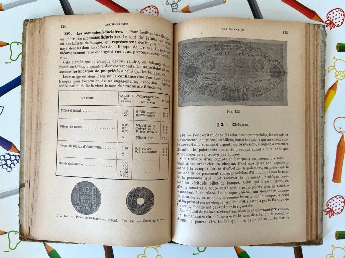 Ancien livre scolaire 1938, Arithmétique & Dessin Géométrique, Classe de Sixième, Édition Hatier