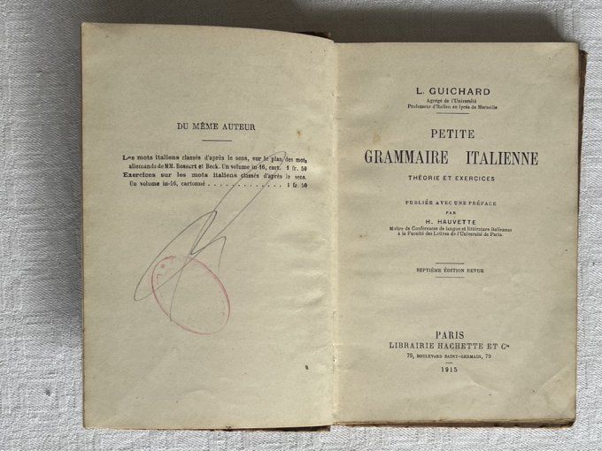 Livre Petite grammaire Italienne, Librairie hachette et Cie, 1915