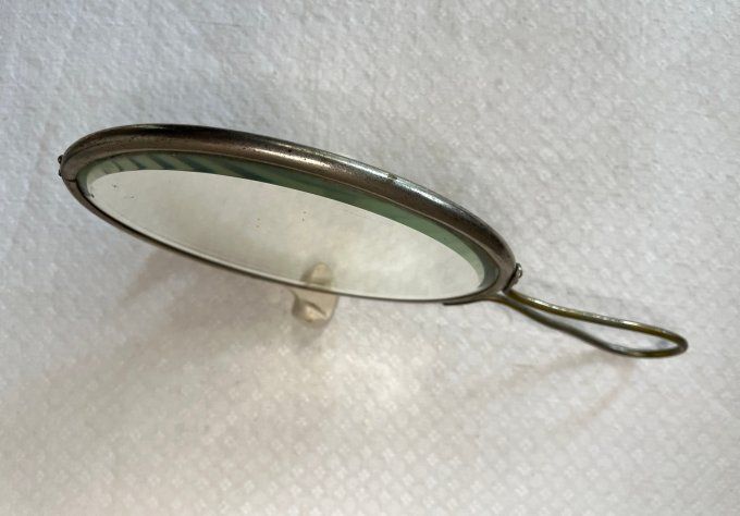 Ancien miroir à main, verre biseauté
