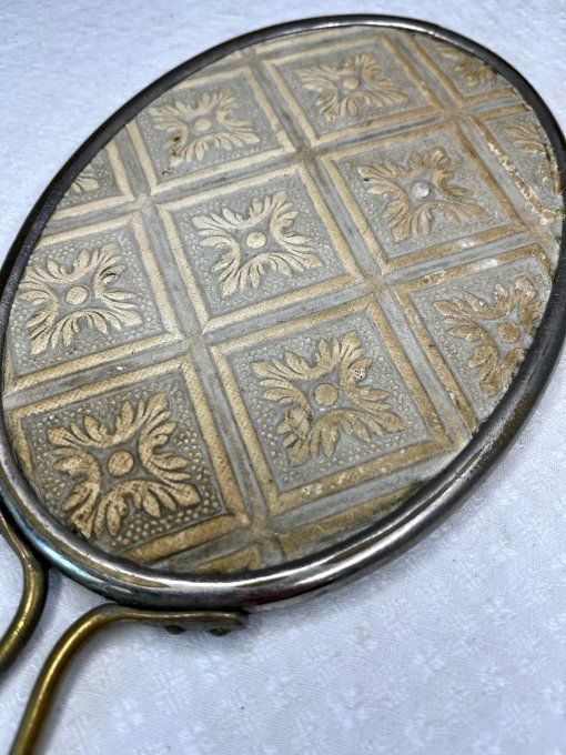 Ancien miroir à main, verre biseauté