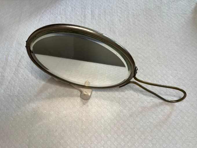 Ancien miroir à main, verre biseauté