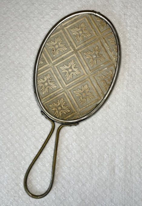 Ancien miroir à main, verre biseauté